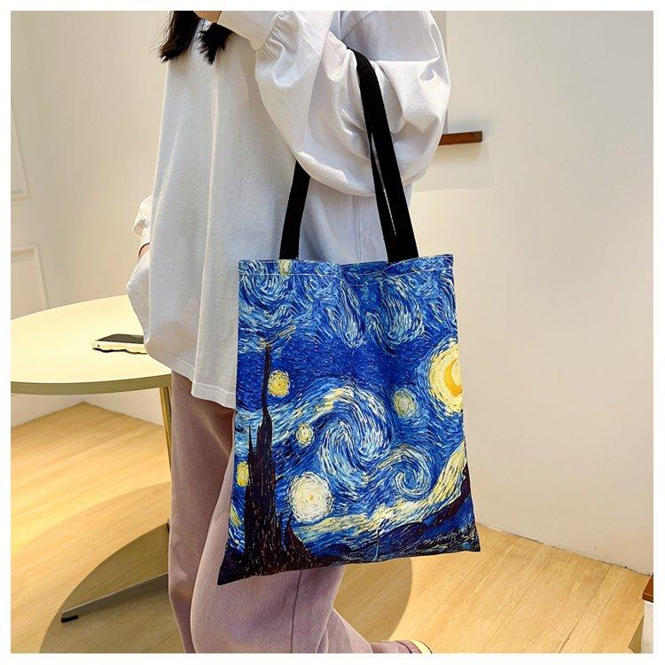 Van Gogh Starry Night Canvas Tote Bag, Vintage Retro Shoulder Bag, Large Capacity Commute School Shopping Bag, Style Van Gogh Tote