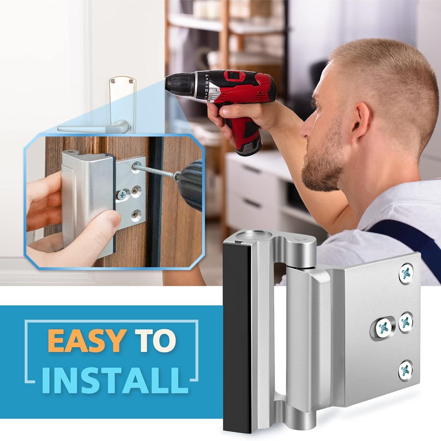 Home Safety Door Reinforcement Lock, Child Safety Lock for Inner Opening Front Door, 800 Lbs Pull Force, Bedroom Use, 8 Screws Included