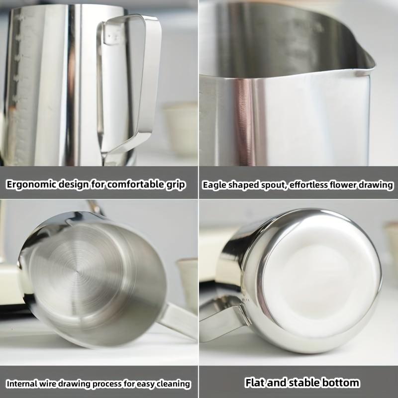 1pc Stainless Steel Measuring Milk Frothing Pitcher With Spout Coffee Shop Milk Steaming Cup For Latte Art & Barista Tools Kitchenware