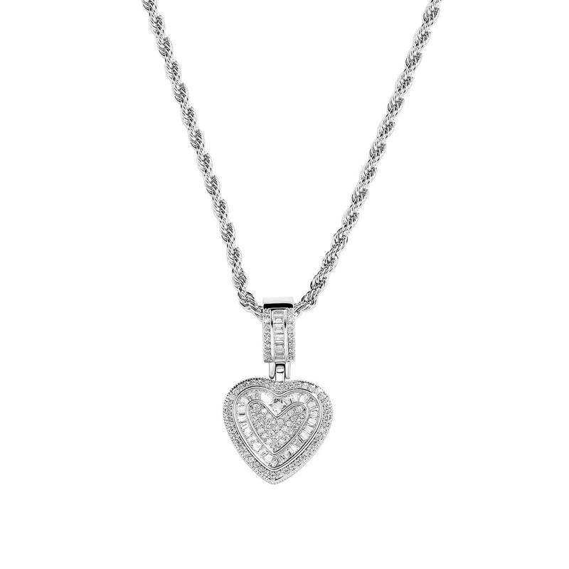 Hip Hop Heart Necklace Women or Men,Gold&Silver,Cubic Diamond Heart Pendant Necklace