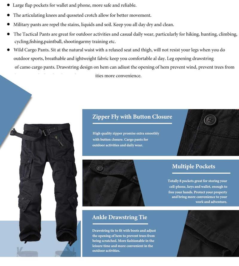 AKARMY Men's Casual Cargo Pants Military Army Camo Pants Combat Work Pants with 8 Pockets 3357-heise (No Belt) Fathersdaygift Tactical Uniform