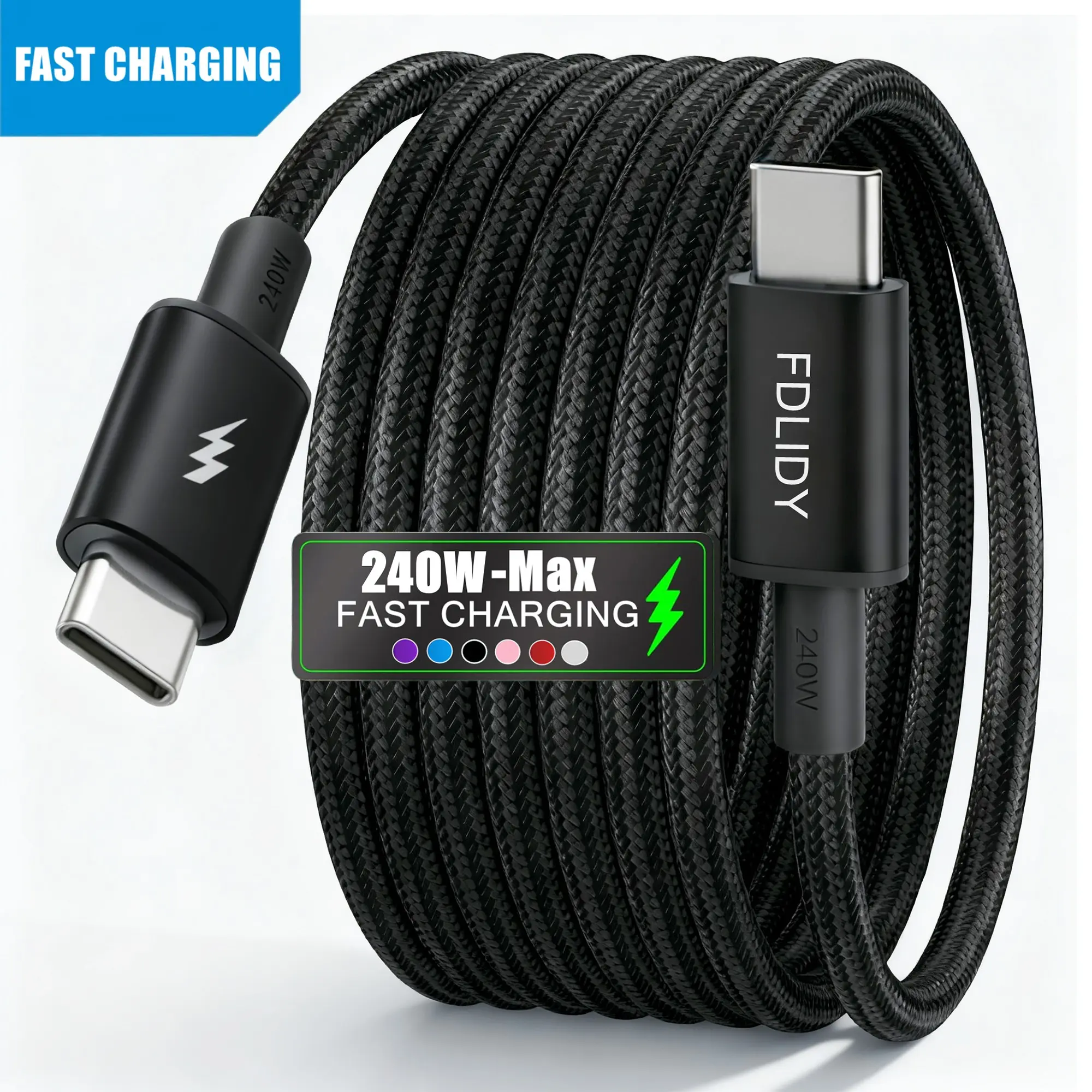 240W Fast Charging Type C Charger Cord, USB C to USB C Cable, Data Cables, Fast Charging Cords, Nylon Braided, Durable And Tangle-Free Design, For iPhone 17 16 15 Pro Max Plus Air, For Samsung Galaxy S26 S25 S24 S23, For MacBook/iPad and More
