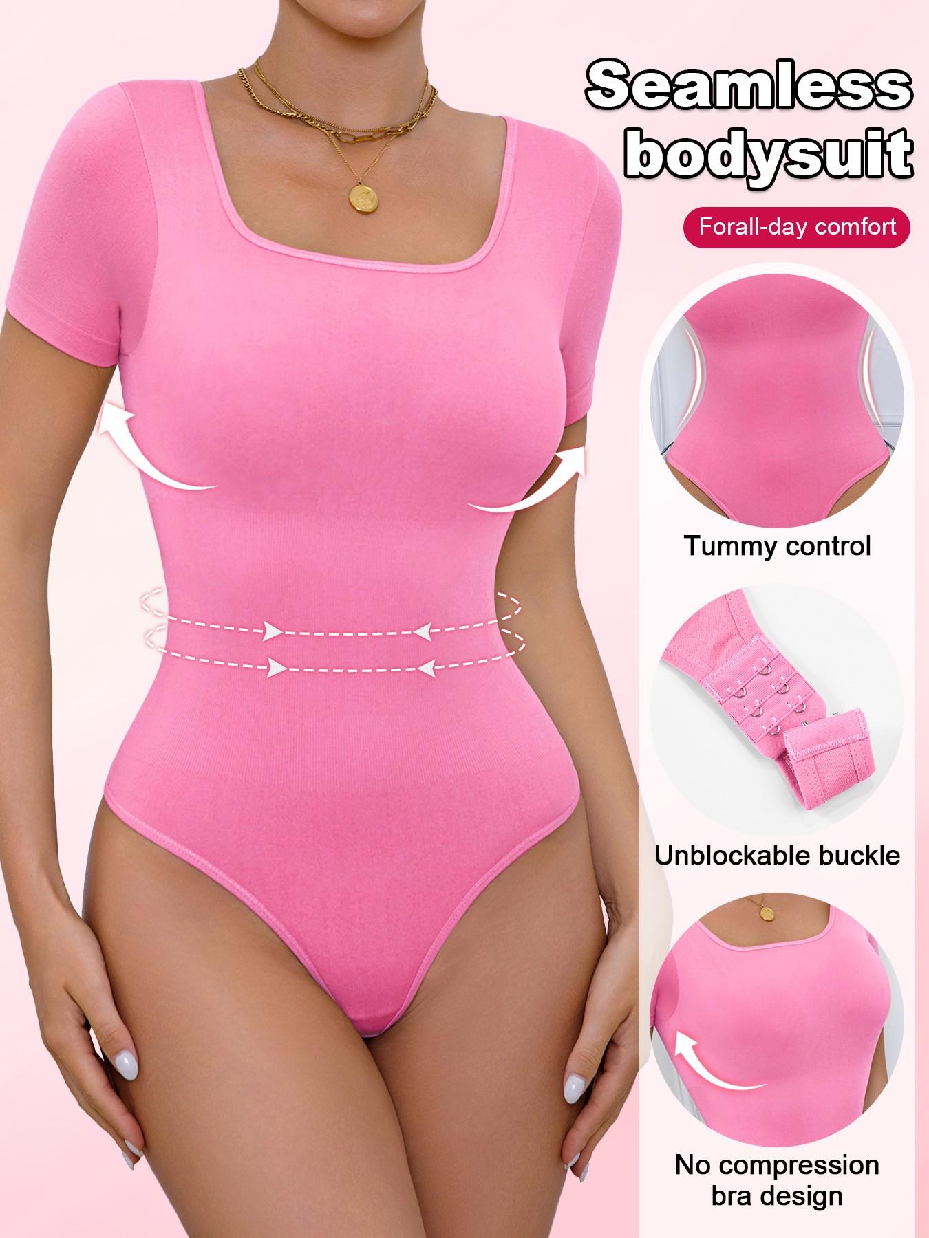 Women's Seamless Shapewear Bodysuit Set, Slimming Waist Abdomen Control Short Sleeve Crop Bodyshaper, All Seasons Minimalist Style