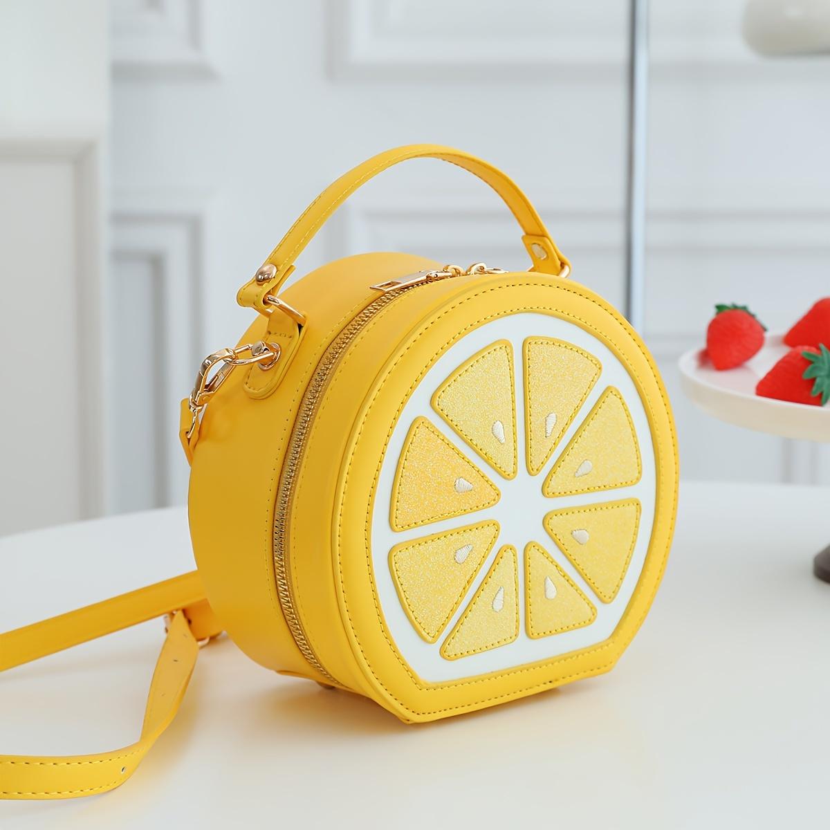 Women's Cute Lemon-Shaped Sequined PU Leather Fashion Crossbody Handbag - Compact Embellished Female Gym Bag with Adjustable Casual Crossbody Strap for Party Use