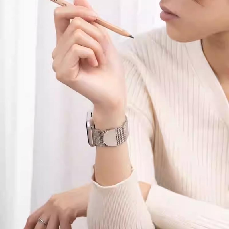 Apple Watch Band Stainless Steel Mesh Strap, Unisex Milanese Magnetic Buckle, Fits Series 1-10/se/ultra, Durable Metal, Gift for Couples