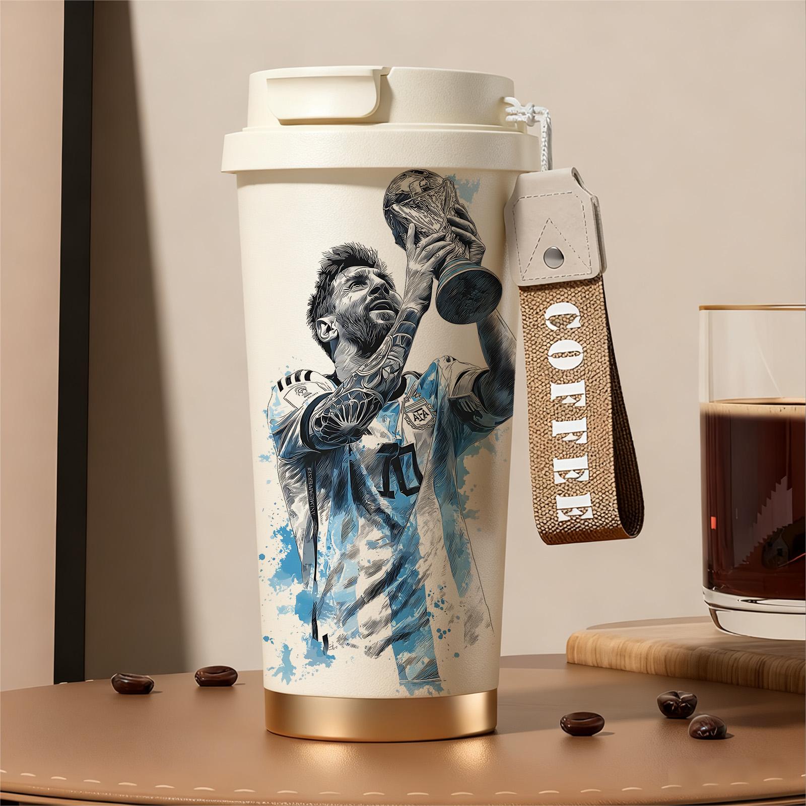 1 Pc 19/24/32oz stainless steel double wall insulated mug, Tumbler, with handle, leak proof lid travel thermal, soccer champion print, keep warm 12h cold 24h, hot cold drinks, gift for men and women, holiday