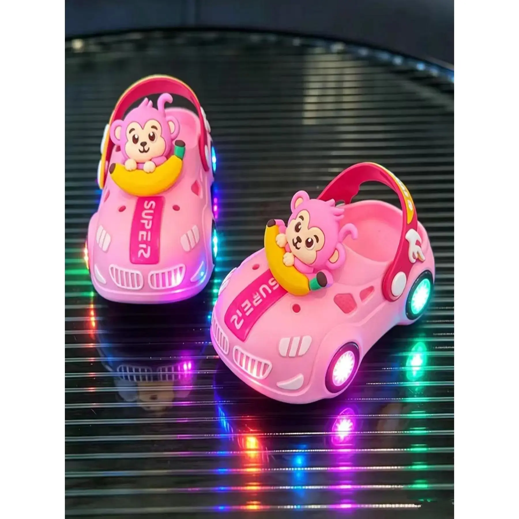 Summer Cartoon Slippers, Bright Banana Monkey Design, Soft PVC Sole, Unisex Kids Shoes, Cute Style, Less Than Ankle Height, Fun Slippers