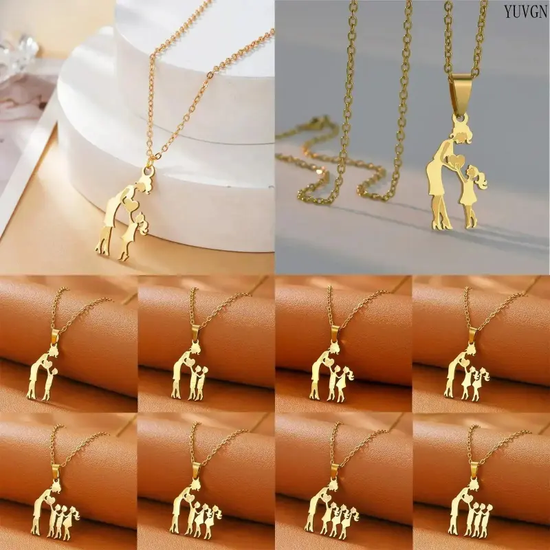 3-Piece Necklace Set for Mom Daughter Son, Stylish Durable Stainless Steel Heart Puzzle, Keepsake Jewelry Gift Celebrating Family Bond for Mother's Day, Pendant, Synthetic
