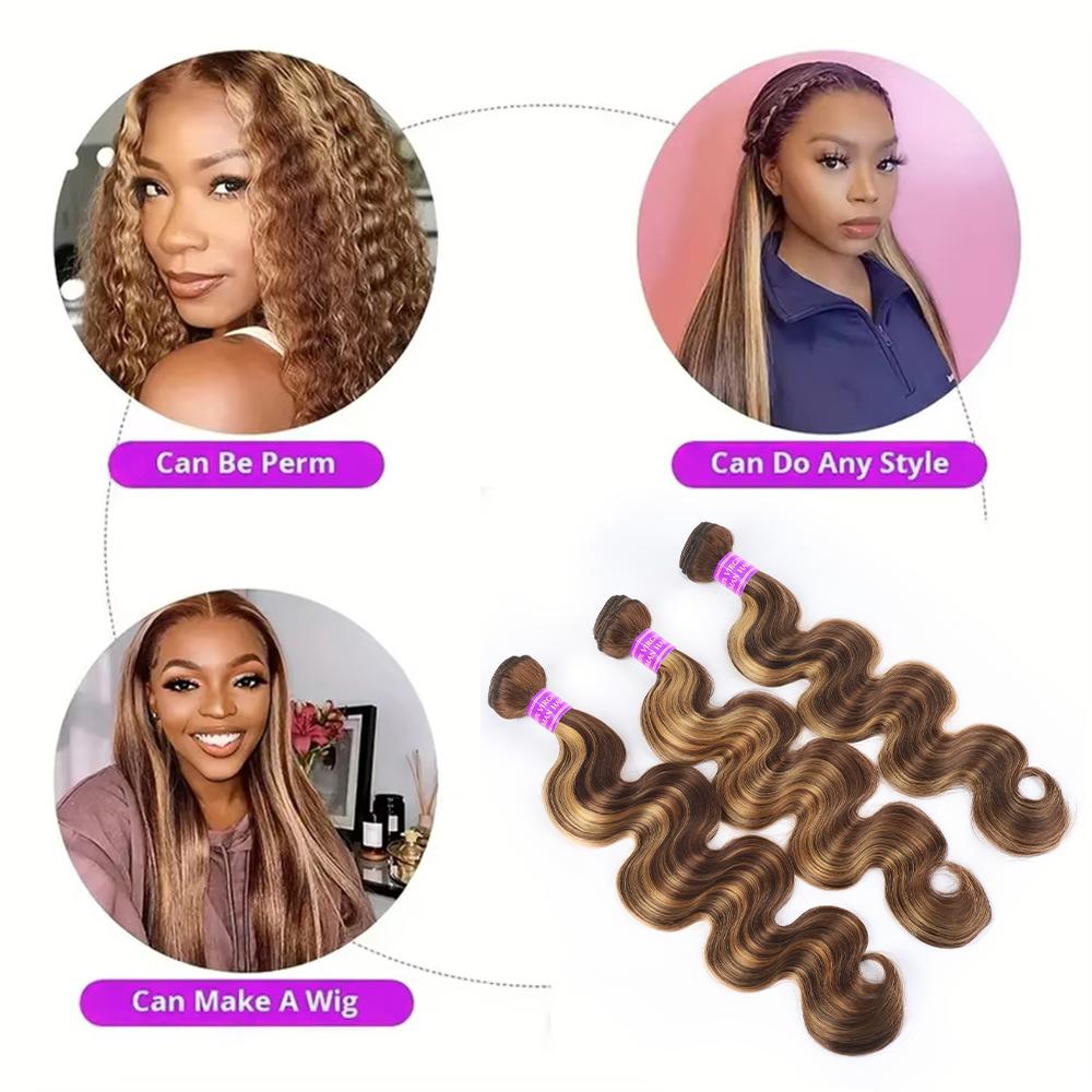 2x6 Lace Closure With Body Wave Bundles P4/27 Highlight Color Virgin Human Hair Weave Bundles With Closure 12-28 Inches