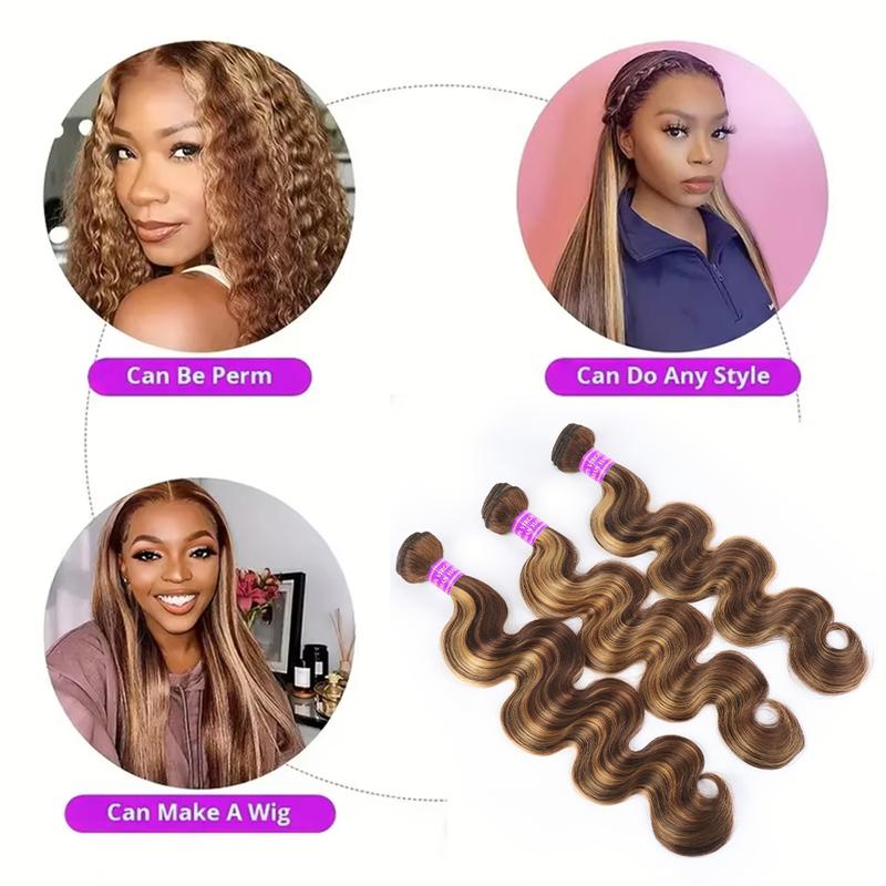 2x6 Lace Closure With Body Wave Bundles P4/27 Highlight Color Virgin Human Hair Weave Bundles With Closure 12-28 Inches