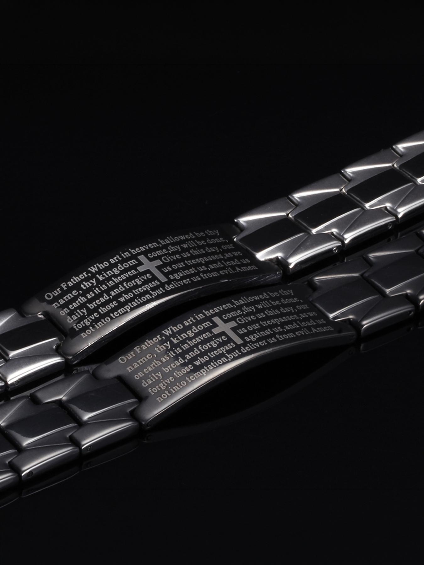 Stainless Steel Geometric Sanskrit Cross Men's Bracelet, 4:13 Cross Engraved Scripture Personalized Necklace # Jewelry / Stainless Steel / Colorfast / Hypoallergenic / Couple / Festival / Party / Ideal Gift