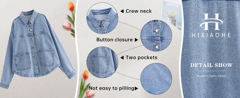 Hixiaohe Women Jean Jackets Oversized Long Sleeve Coat Fashion Clothes Trendy Button Up Denim Shirt Jacket  with Pockets TikTokShopBlackFriday