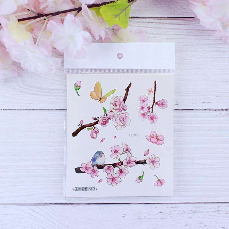 12Pcs Waterproof Sweatproof Temporary Tattoo Stickers, Cherry Blossom Butterfly Bird Branch Patterns, Sexy Cute Body Art Decals, Long Lasting 2-5 Days Body Decor for Festival Party Travel, Fit for Arm Shoulder Back Abdomen