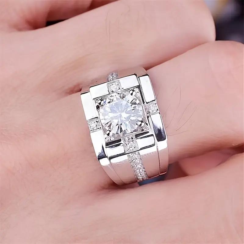 1 S925 silver moissanite ring, sparkling men's and women's rings, party hip-hop style, eternal gemstone jewelry, birthday gift, Halloween and Thanksgiving gift, street hip-hop style