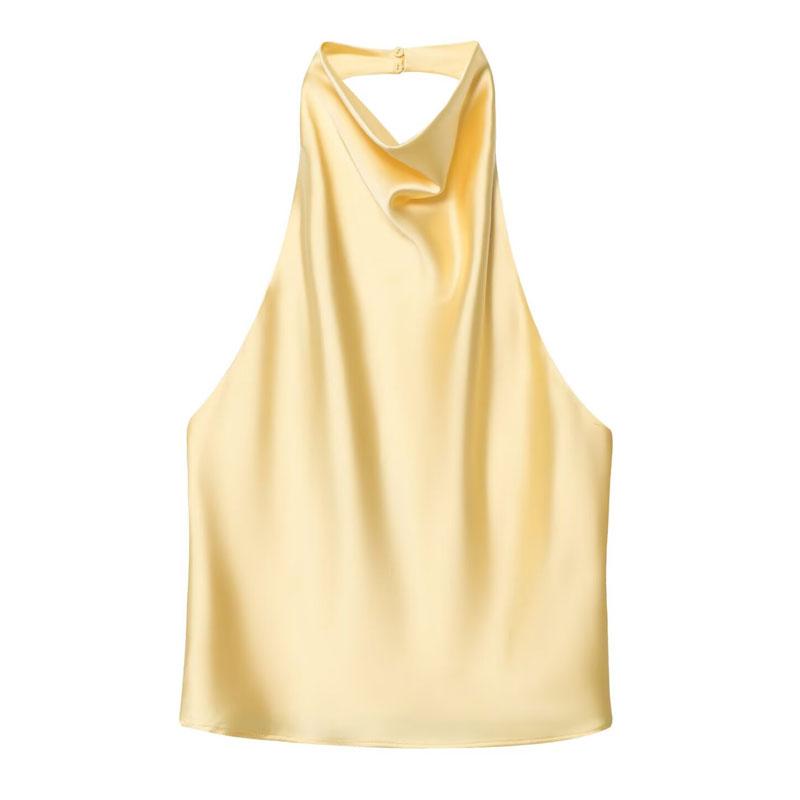 Summer Women's Halter Top Sleeveless Vest Fitted Satin Backless Cute Top Black Pink White Streetwear Elegant Women's Top Casual Brown Sexy Top