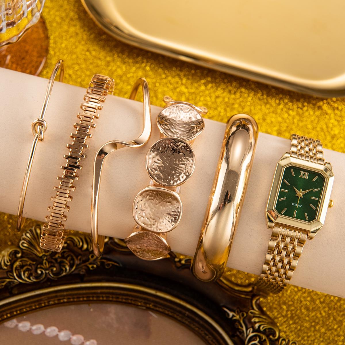 6pcs- retro luxury six-piece set directly seals the gods! Small square stainless steel watch +5 design bracelets, Roman dial retro expensive, twisted, hammered, snake bone chain multi-style.