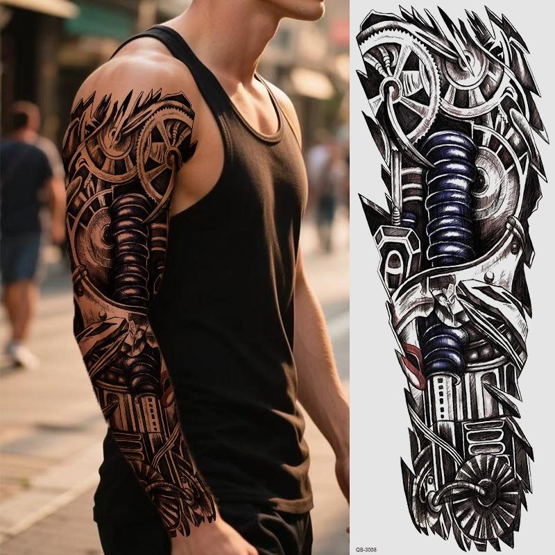 2 Full Arm Mechanical Temporary Tattoo Stickers, Fake Tattoo, Waterproof Temporary Tattoos, Mystical Tiger & Gear Design, Waterproof Long-Lasting, for Men & Women, Daily Use