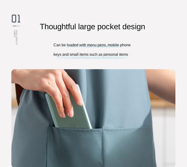 Kitchen Apron Waterproof Oilproof Convenient Pocket Chef Cooking Apron Men Women Barista Manicurist Work Aprons Waiter Uniform