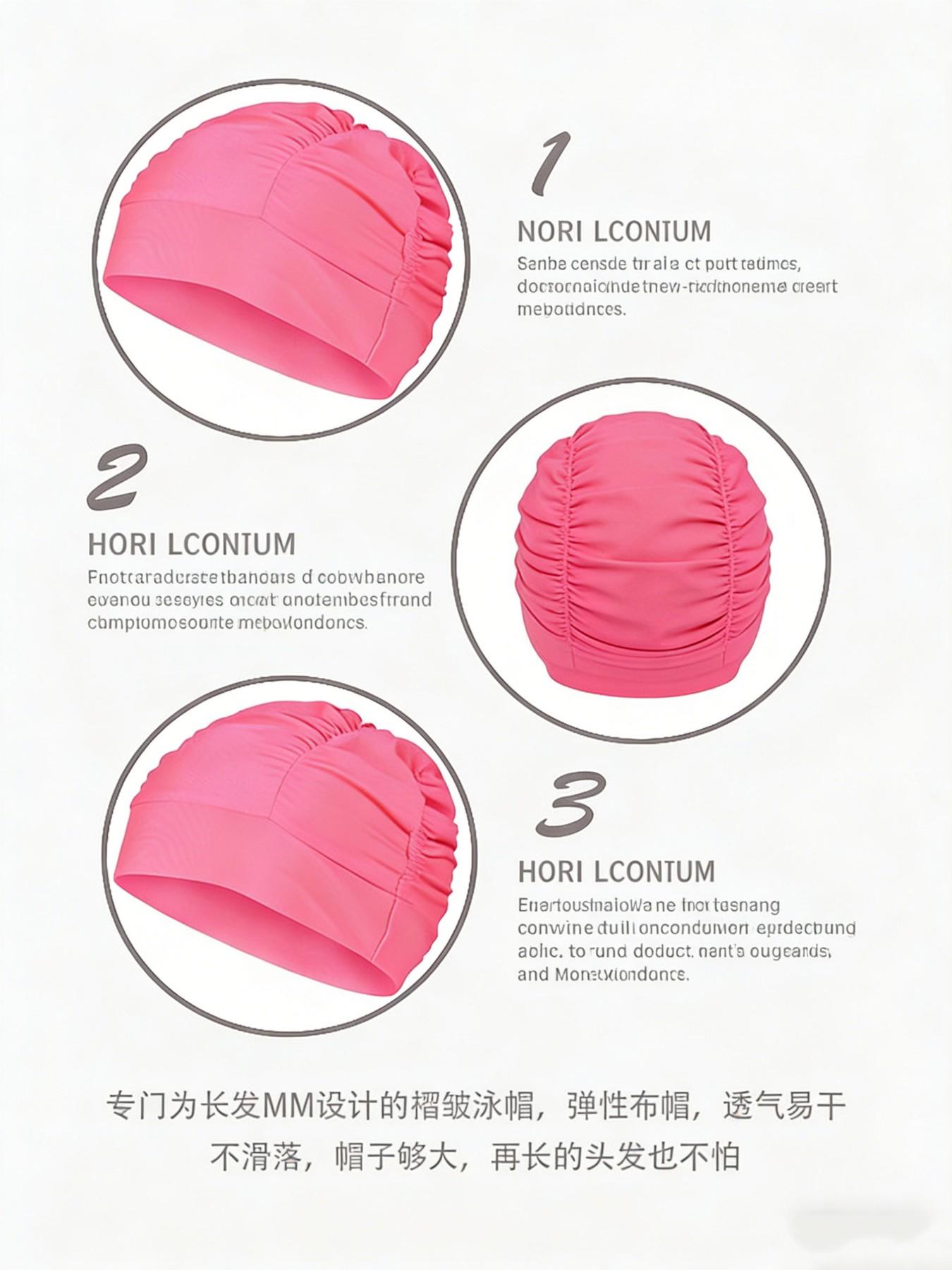 Comfortable Non-Pressing Large Size Long Hair Wrinkle Swim Cap, Solid Color Fabric Swim Cap for Women, Nylon Material Swim Hat