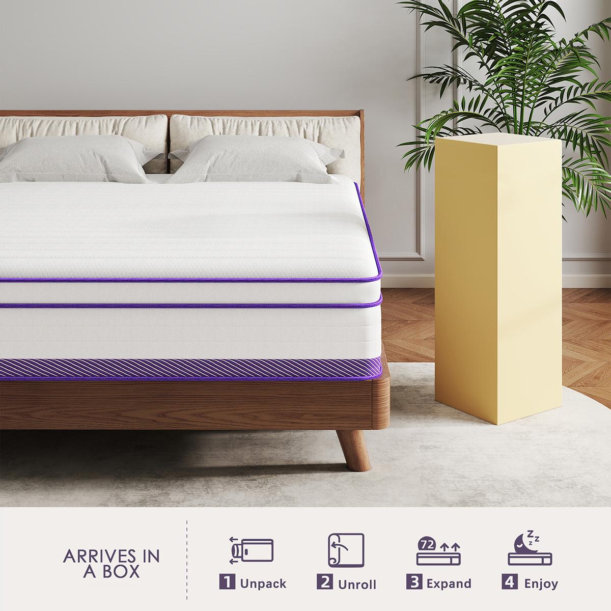 12" 14" Gel Memory Foam Mattress Hybrid Spring Twin Full Queen King Size Bed In A Box Medium Firm Mattresses Purple Motion Isolation​