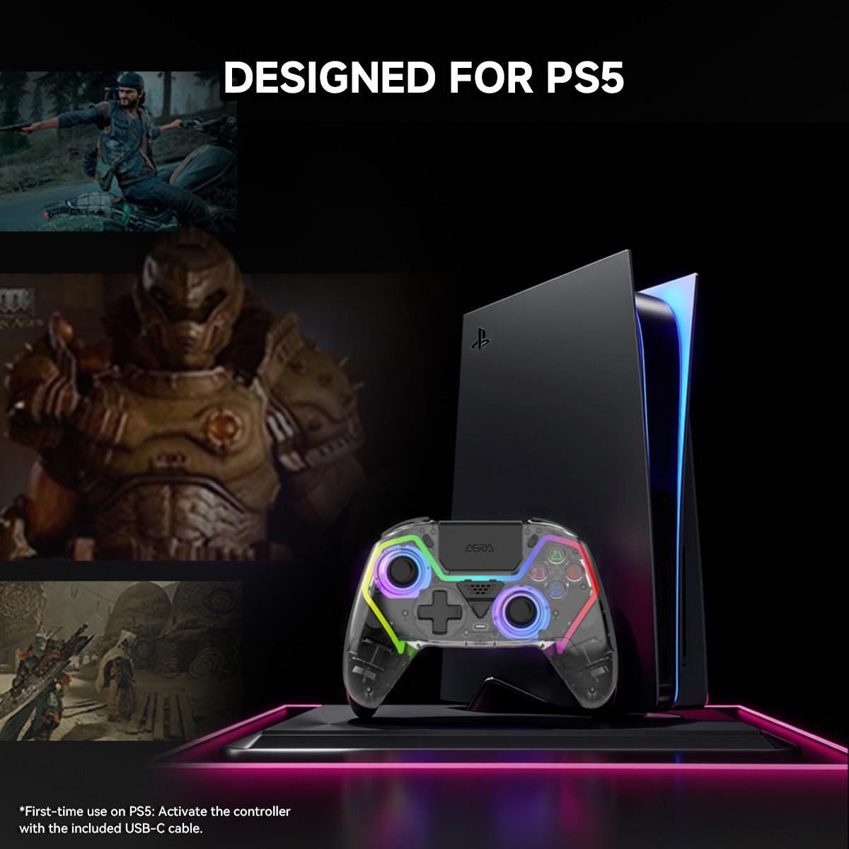 Wireless Gaming Controller Pro for PS5 with LED RGB Light– Compatible with Playstation 5,Dual Vibration, Motion Sensing, Programmable Buttons & 1000mAh Fast-Charging Battery