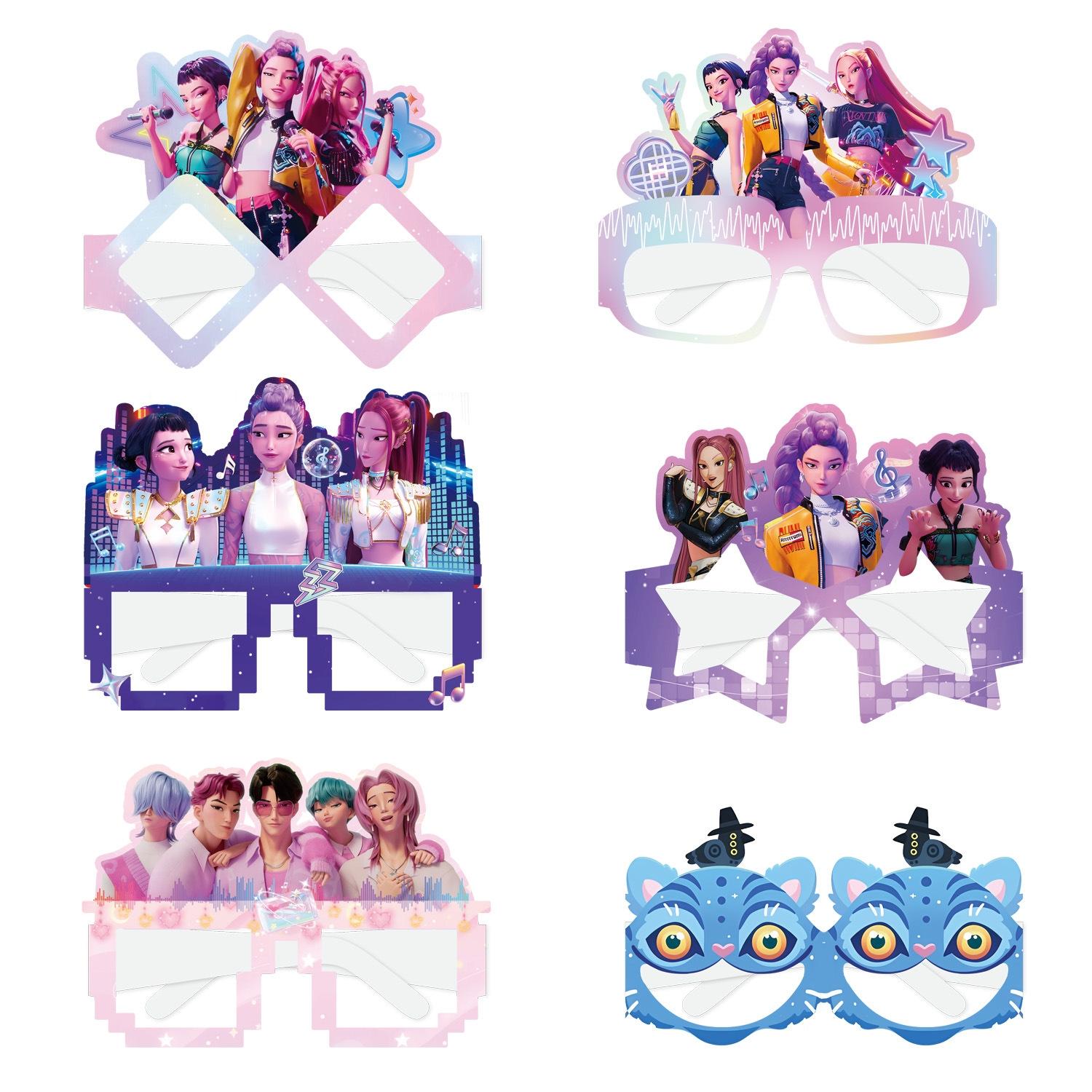 Korean cartoon girl group birthday party gift set of four, 12 bracelets, 12 keychains, 12 popcorn boxes, 12 decorative glasses – the best choice for a birthday party