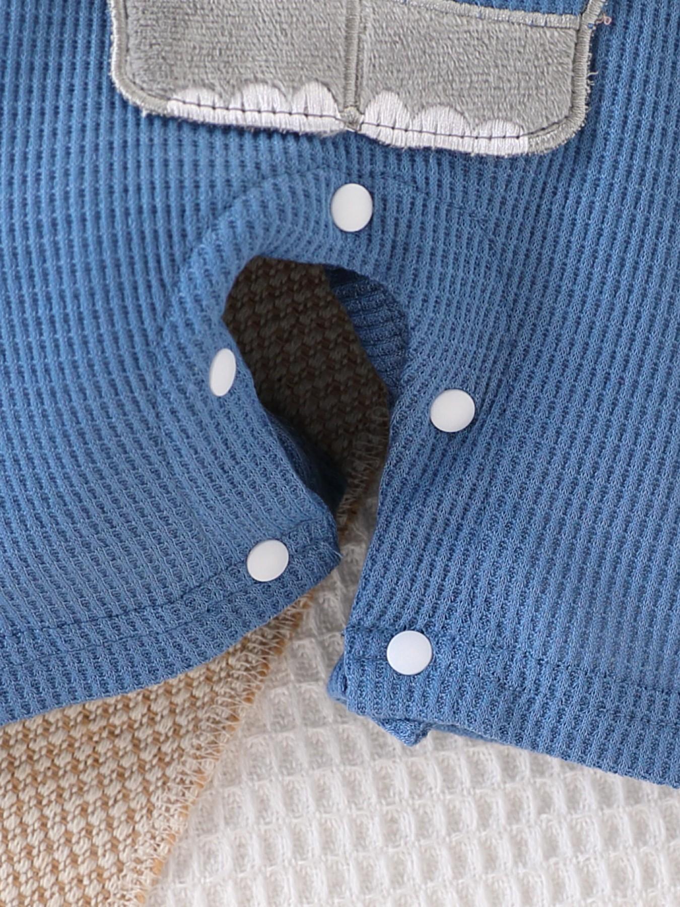 Boys' Cartoon Elephant Two-Piece Set, Striped Short Sleeve Romper + Waffle Bib Pants, Cute Summer for Kids, Comfortable and Stylish