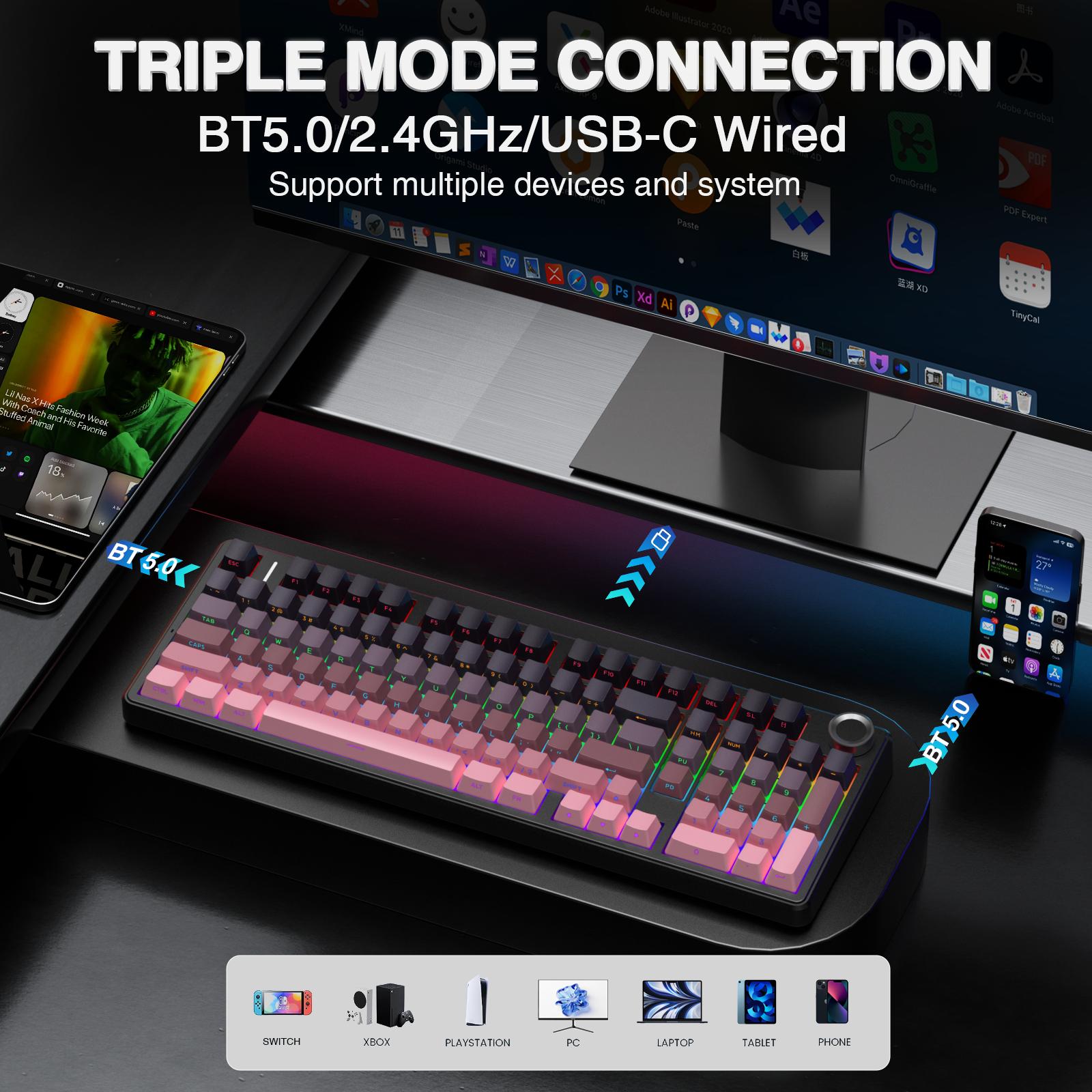 AULA F99 Pro Creamy Wireless Mechanical Gaming Keyboard with Knob Control, keyboard,Tri-Mode BT5.0/USB-C/2.4GHz Hot Swappable Custom Keyboard,Pre-lubed Linear Switches,Gasket Structure,RGB Backlit Computer PC accessories TikTokShopfalldealsforyou