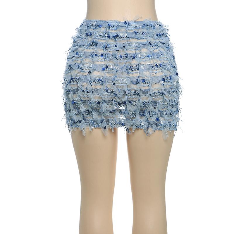 2025 Trendy Bohemian Summer Skirts, Women's All Over Print Fringe Bodycon Skirt, Casual Fashion High Waist Mini Skirt for Daily Outdoor Wear, Ladies Bottoms for Summer