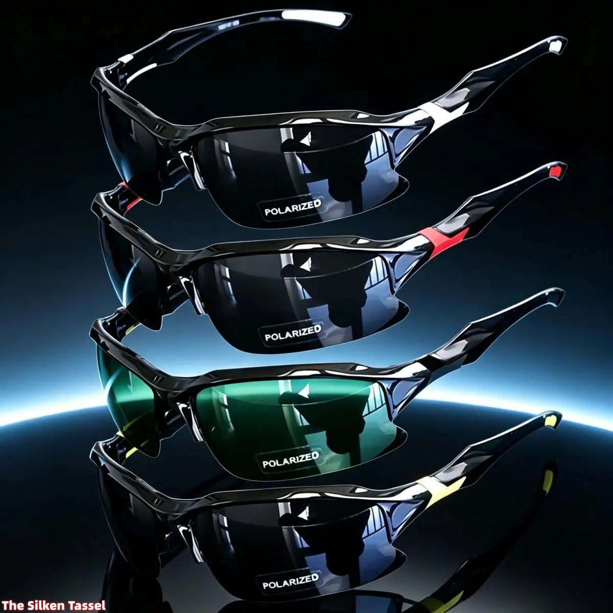 Unisex Rimless Portable Sports Eyewear (4-Pack) - Lightweight, Windproof Square Running Sunglasses, Polarized Shades, Sportive Sunglasses with UV Glare Reduction for Driving, Outdoor Sport - DIY Luggage & Bag Accessory