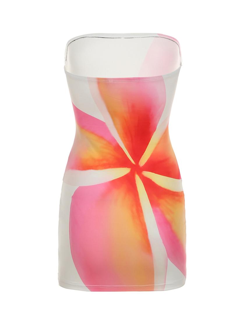 Women's Floral Print Tube Dress, Fashion Casual Strapless Sleeveless Short Dress for Holiday Vacation Daily Wear, Ladies Dress for Summer