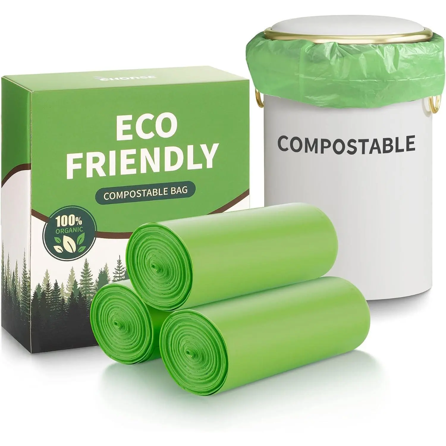 5 Gallon Trash Bags Compostable Compost Small Garbage Bag Extra Thick 0.78 Mil for Kitchen Bathroom BPI Certified 45 Counts, Green