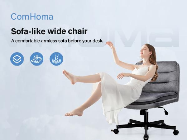 COMHOMA Criss Cross Chair Plus Size With Wheels, Office Chair Sit Cross-legged Armless Swivel Home Modern Home Office Desk Chair