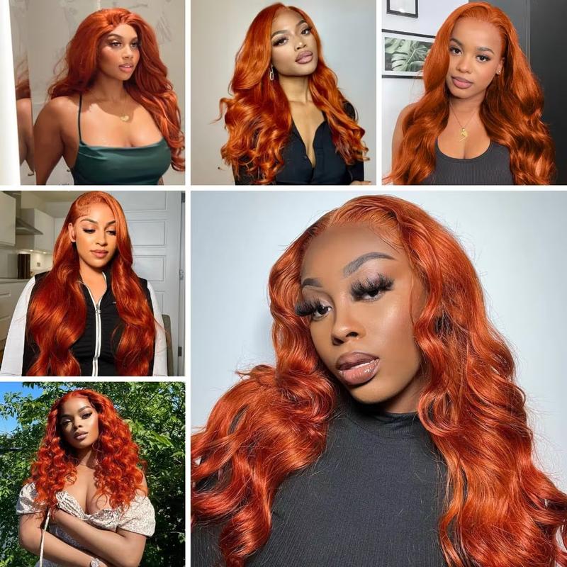 Bling Hair Ginger Color Body Wave 180% Density Pre Plucked 13x6 Lace Frontal Wig Human Hair Wigs For Women