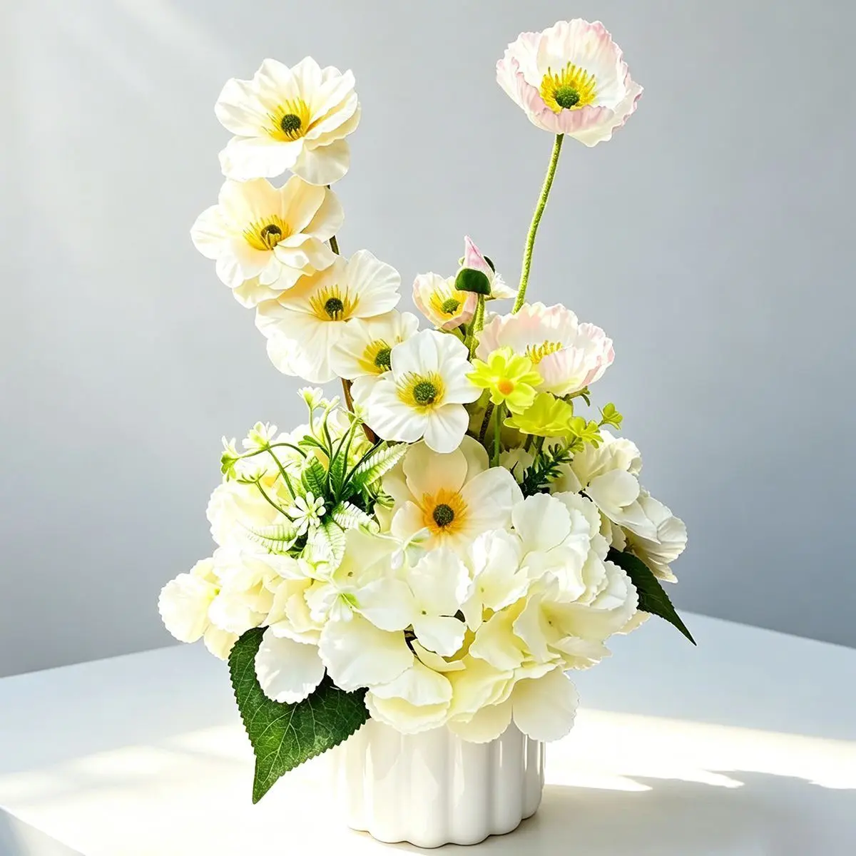 Artificial poppy flower arrangement - decorative floral bouquet for dining table, wedding, home, living room, and floral arrangements