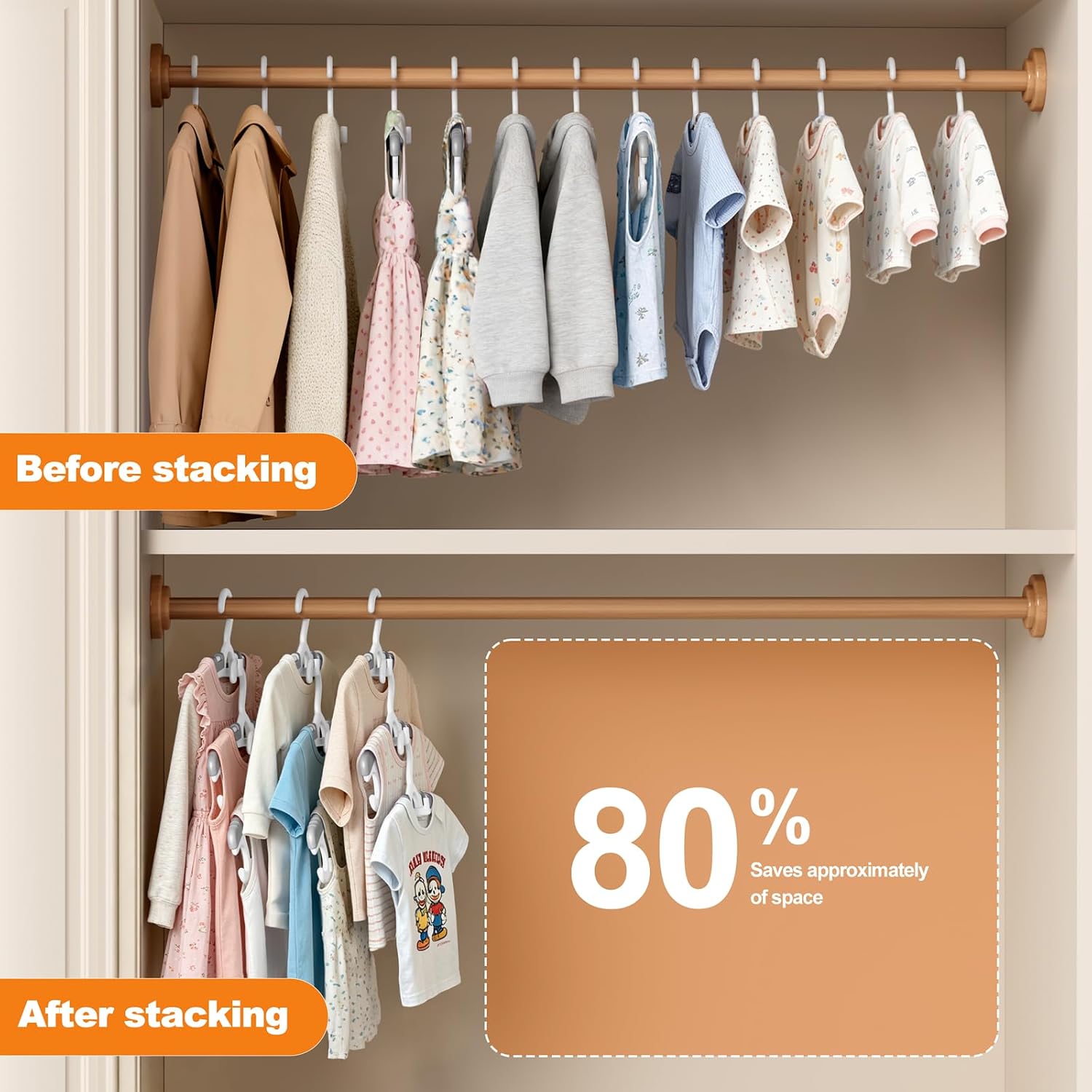 40-Pack White Synthetic Adjustable Clothes Hangers, 11-14 in Extendable Organiser with Side Hooks, Stackable Vertical Modern Design, Non-Slip, Durable, Mini Space-Saving, Smooth Crease-Free Home Organizers