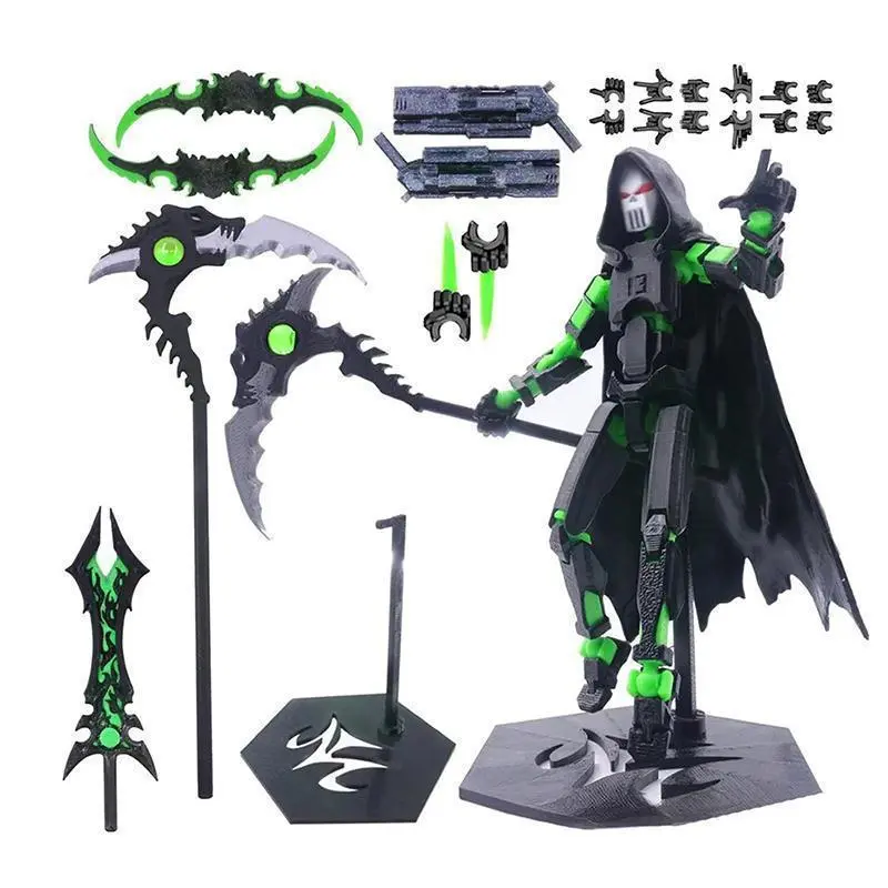 2026 Hot selling toys T13 Action Figure Set Dummy 13 Death Skeleton Movable Robot,Death Action Figure With Cape Lucky 13 Collectible Action Figure Art Internet-famous toy