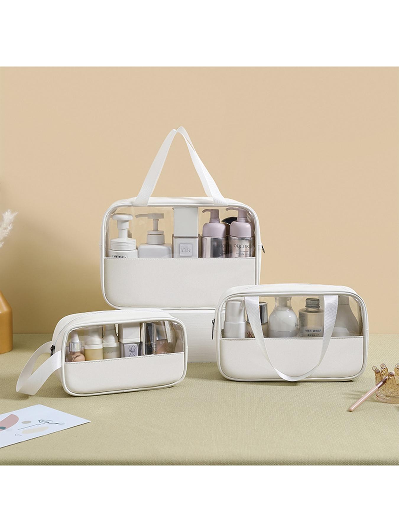 Travel Makeup Bag Set, Minimalist Zipper Cosmetic Organizer, PVC Transparent Waterproof Washbag, Large Capacity Portable Makeup Case