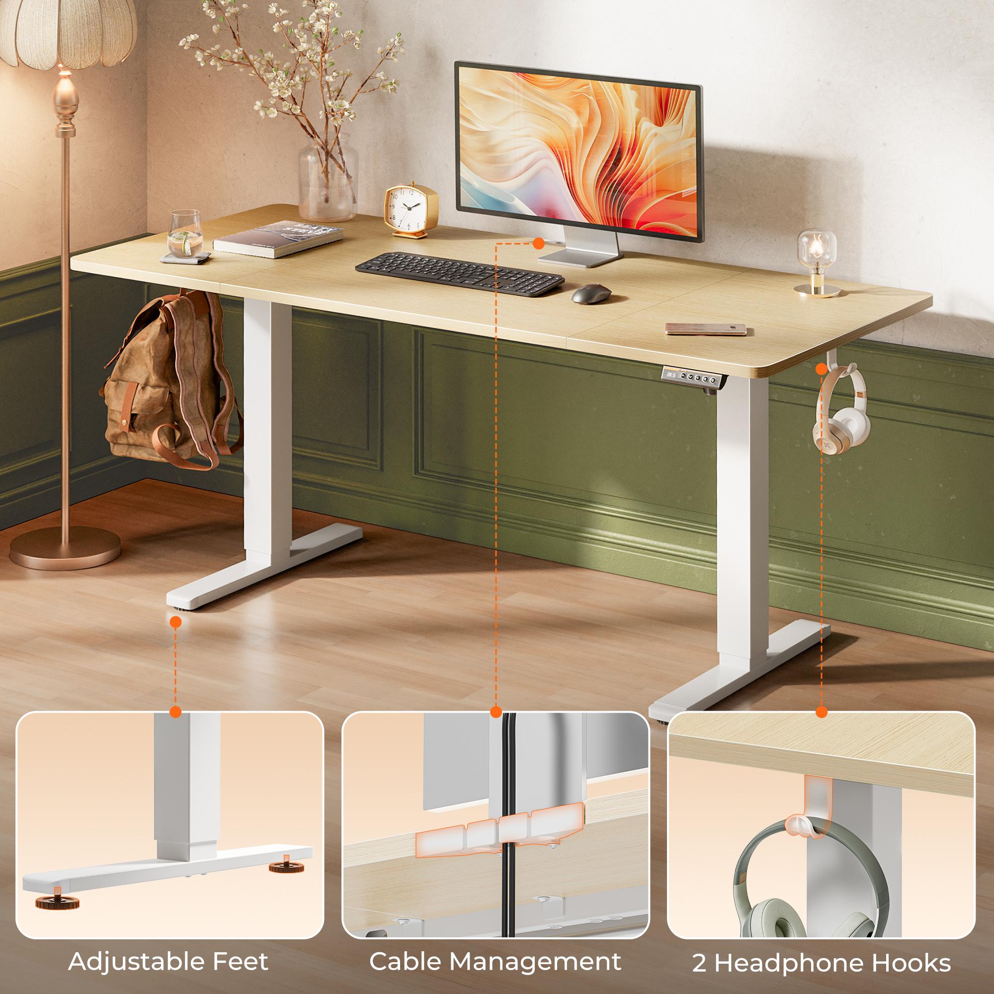 Huuger 48/55 Inch Electric Standing Desk, Stand up Desk, 27.6" Deep Desktop, 28.3" to 46.5" Height Adjustable Desk, Computer Desk with 2 Hooks, 3 Preset Heights, Office Desk