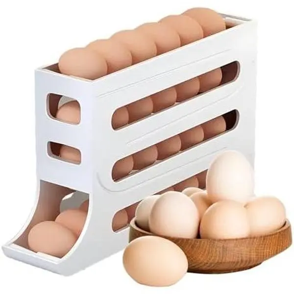 Automatic Rolling Egg Holder for Refrigerator, 28-Egg Fridge Organizer and Space-Saving Egg Dispenser for Kitchen, Cabinet or Countertop
