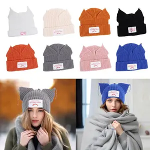 Cute Double-layer Loverboy Cat Ear Knit Hat Hooded Cap Niche Design Knitted Cap Soft Hip-hop Personality Cold Hat Unisex