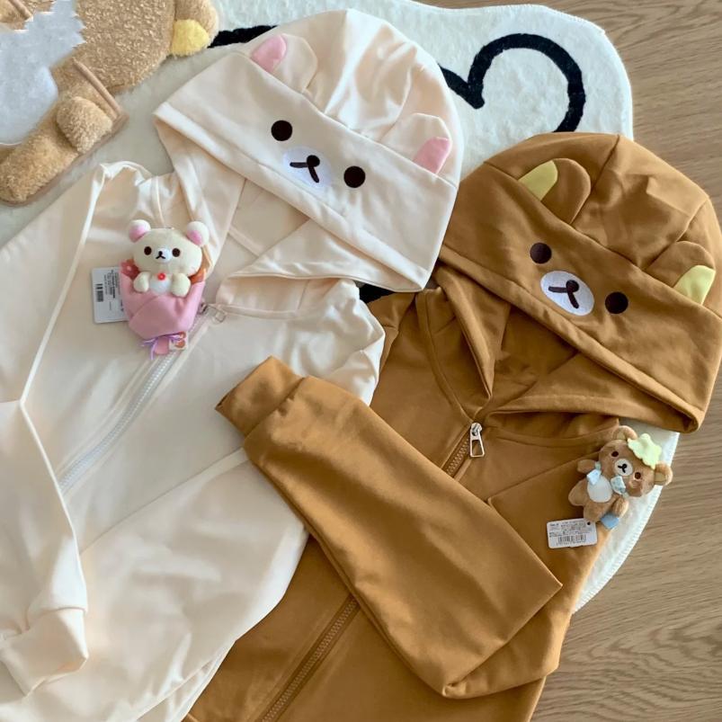 Spring Summer New Cute Bear Ears Zip Up Hoodie Japanese Sweet Girl Casual Loose Sweatshirt Women Cardigan Anime Hoodie Y2k Top