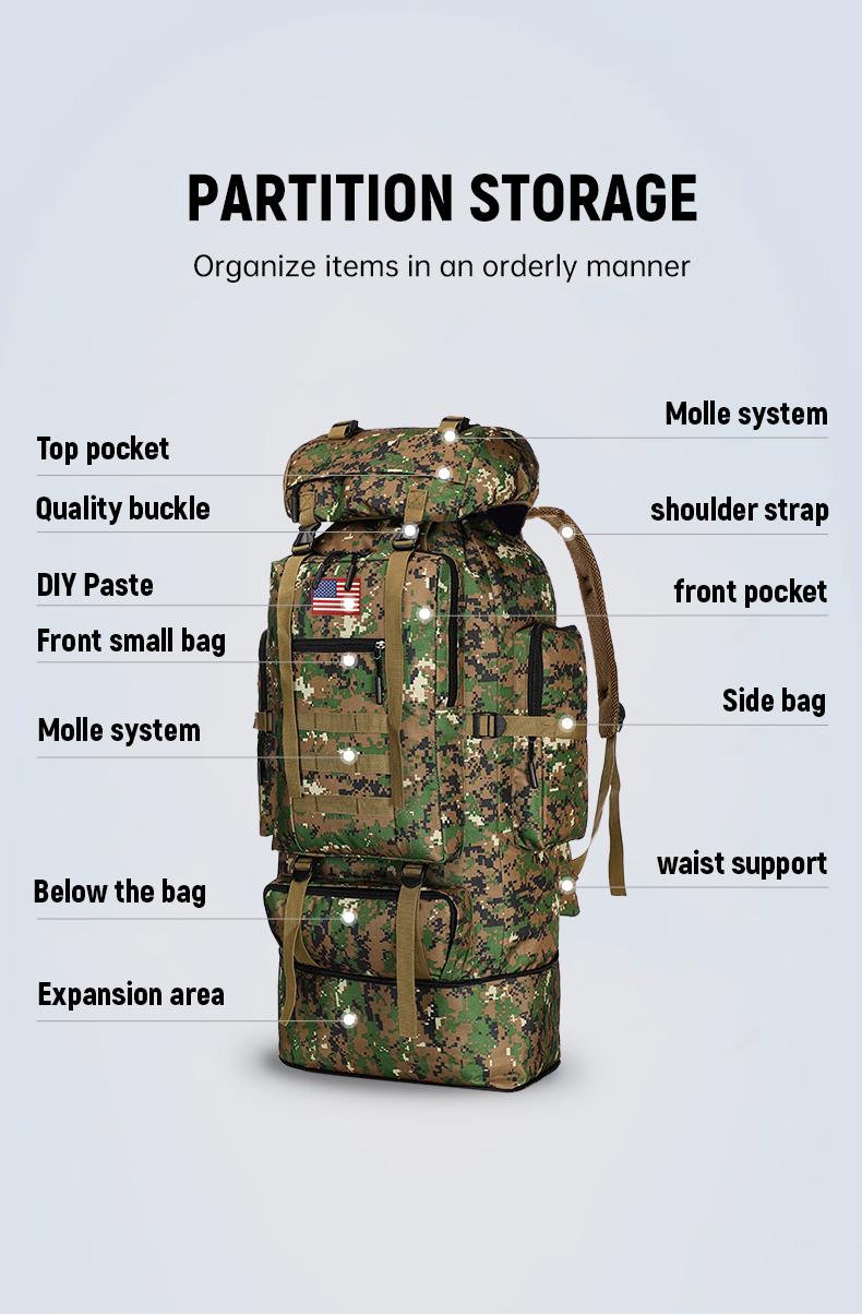 Emergency Escape Bag, 100L Big Forest Bugout Bags, 600D Oxford Fabric Camouflage Bag, Waterproof Breathable Travel Bag, Overnight Biggie Handbag, Rugged and Durable Men's Camouflage Backpack Hiking Camping Hunting, 72 Hour Emergency Escape Bag SpringState