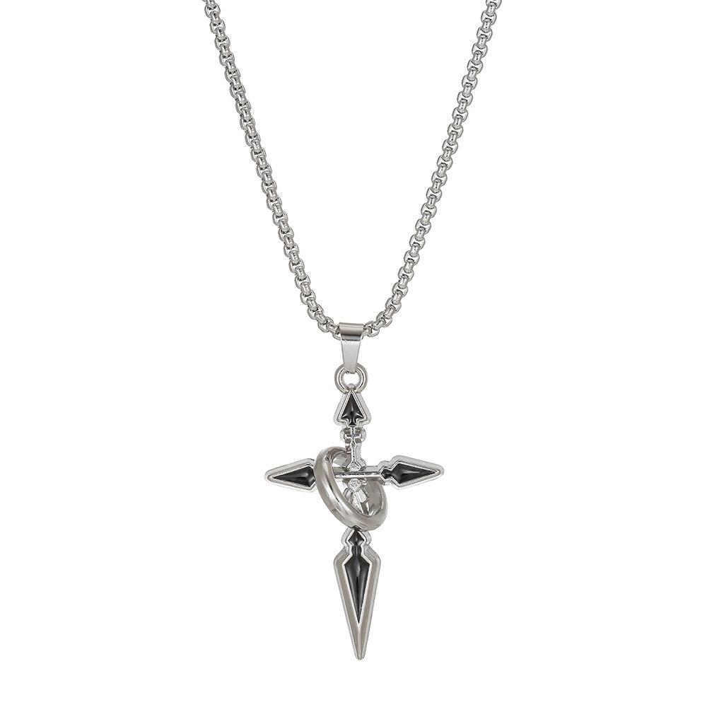Vintage Dark Gothic Cross Dagger Pendant Necklace, High Street Trend Unisex Accessory, Non-Fading Fashion Jewelry for Men and Women