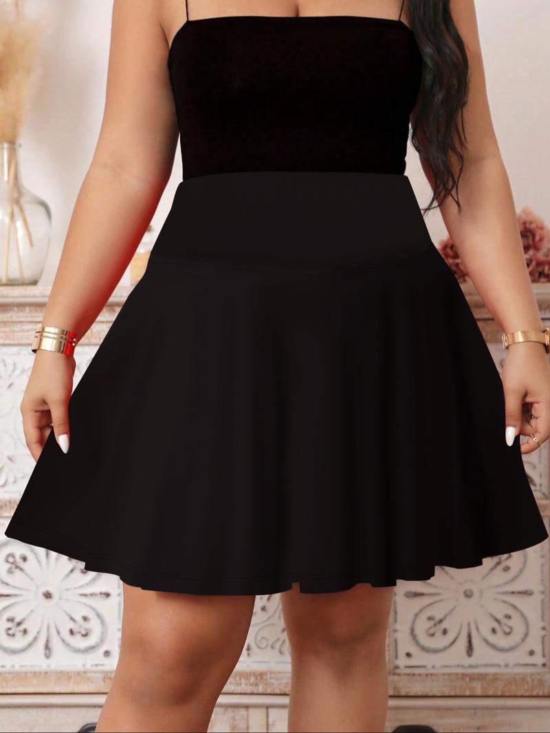 【Plus Size】 Solid / Ditsy Floral Print Pocket Design Skort, Fashion Casual Cute 2 in 1 Short Skirt for Daily Outdoor Wear, Women Plus Clothing for Summer，napkin skirts