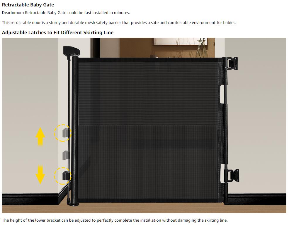 Retractable Baby Gate,Mesh Baby Gate or Mesh Dog Gate,33" Tall,Extends up to 55"/71"/118"/168"/197" Wide,Child Safety Gate for Doorways, Stairs, Hallways, Indoor/Outdoor（Black/grey/white）