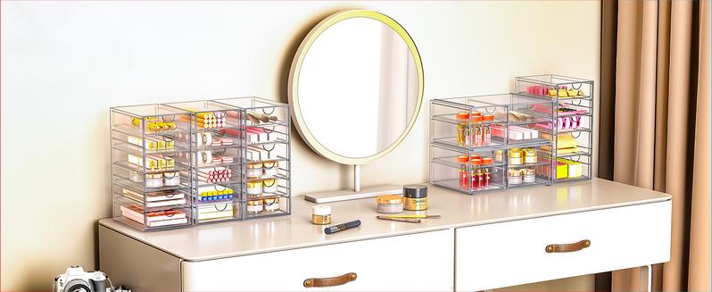 7CODE Makeup Organzier with 5 Drawers, Clear Stackable Storage Drawers, Bathroom Countert Organizer,Plastic Storage Bins For Makeup, Vanity, Cabinets, Pantry, Home Organization and Storage