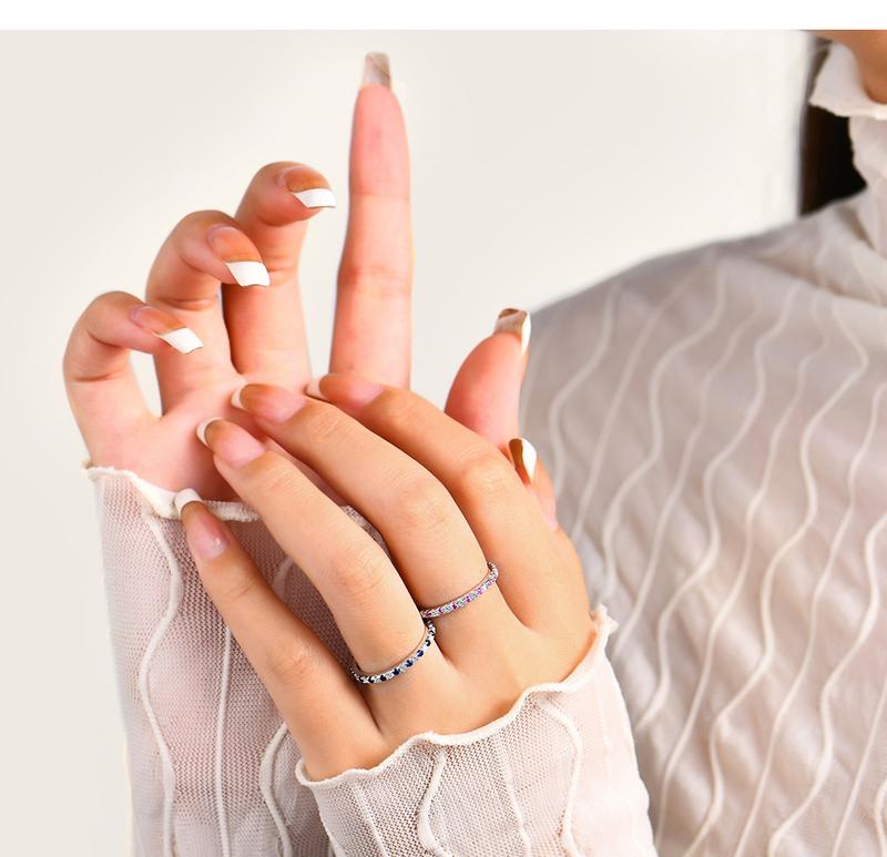 Stackable Synthetic Moissanite Ring for Women Pink and Blue Saphire Wedding Band Fine Jewelry For Anniversary Party Gift R061 Stackable Synthetic Moissanite Ring for Women Pink and Blue Saphire Wedding Band Fine Jewelry For Anniversary Party Gift R061