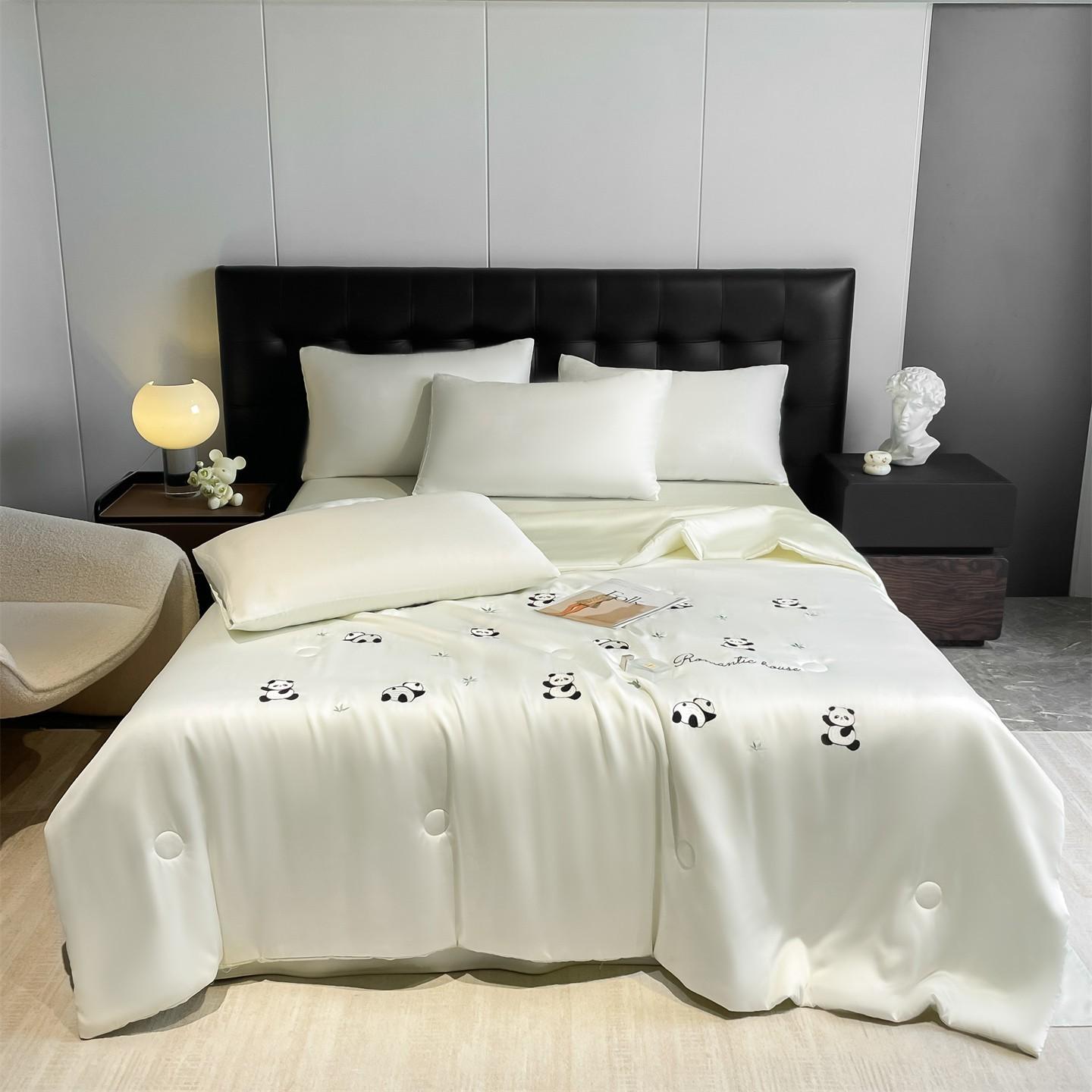 YHFYHF Panda Embroidered Summer Quilt, Soft Breathable Lightweight Cooling Blanket, Multiple Sizes and Colors, Ideal for Bedroom and Dormitory