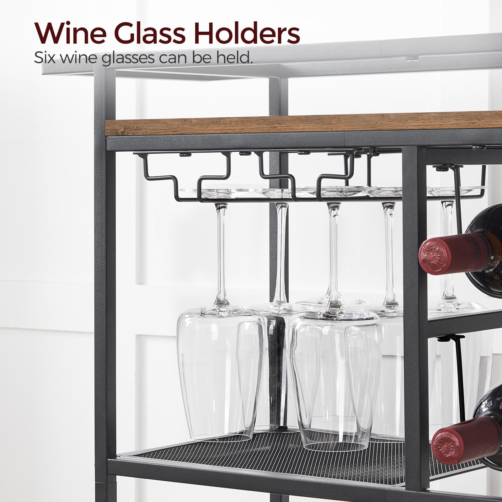 MAHANCRIS 3-Tier Bar Cart, with Wheels and Handle, Beverage Cart with Wine Rack and Glass Holders, for Kitchen, Dining Room, Rustic Brown